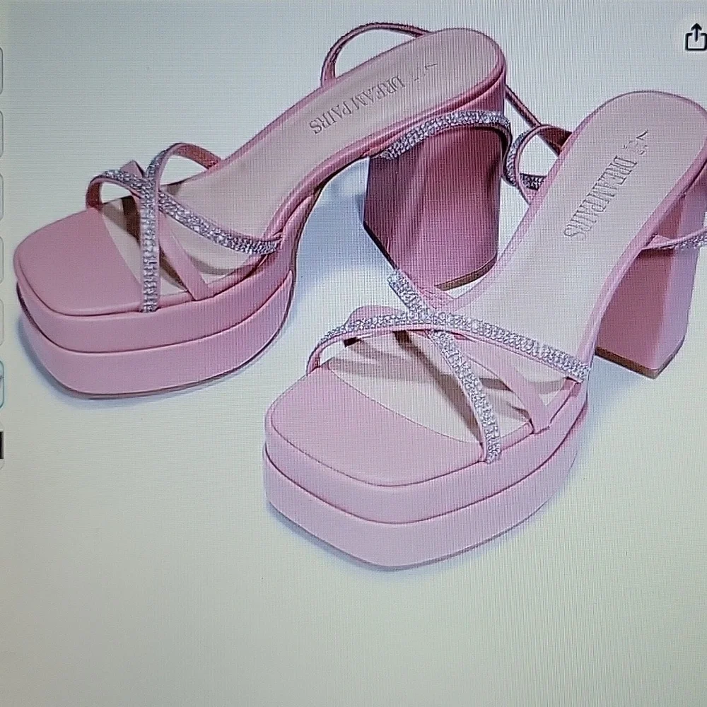 Dream Pairs pink platform heel lace up rhinestone tie strap chunky heel 7.5 NEW…